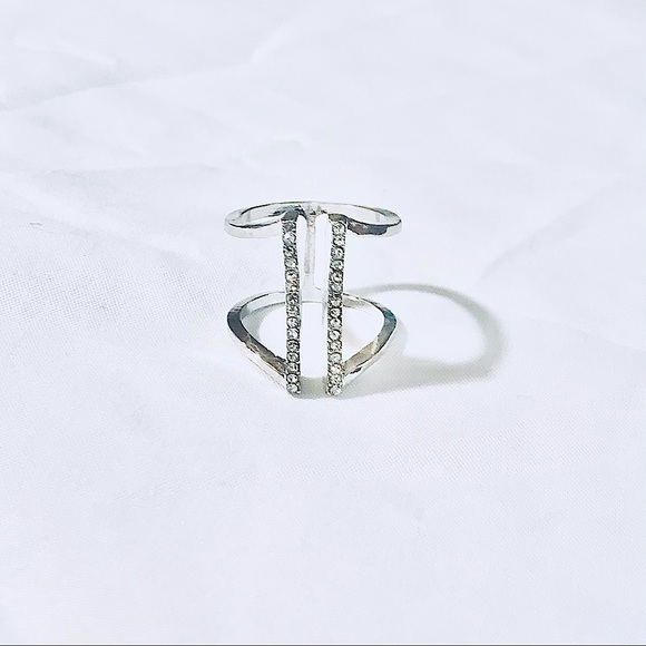 🆕💕Silver CZ Double Paved Bars Modern Geometric - Picture 2 of 16